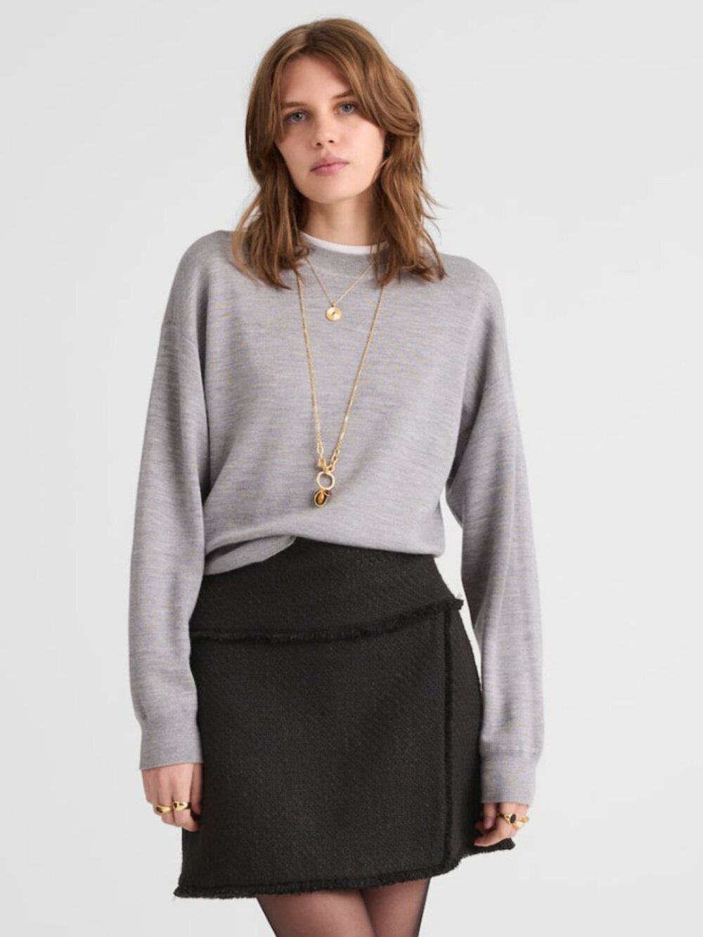 Madewell Fringed Black Tweed Mini Skirt